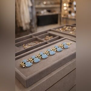 H&S light blue petals & gold plated stems chain w/cz stones throughout 🩵 💎 ✨